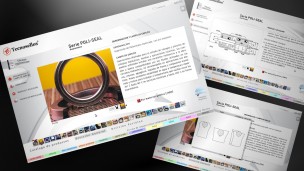 Tecnosellos - multimedia, pantalla de producto con fotos y planos técnicos.